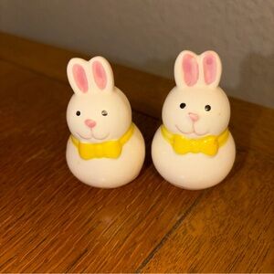 White and Pink Bunny Salt & Pepper Shakers with Yellow Bows